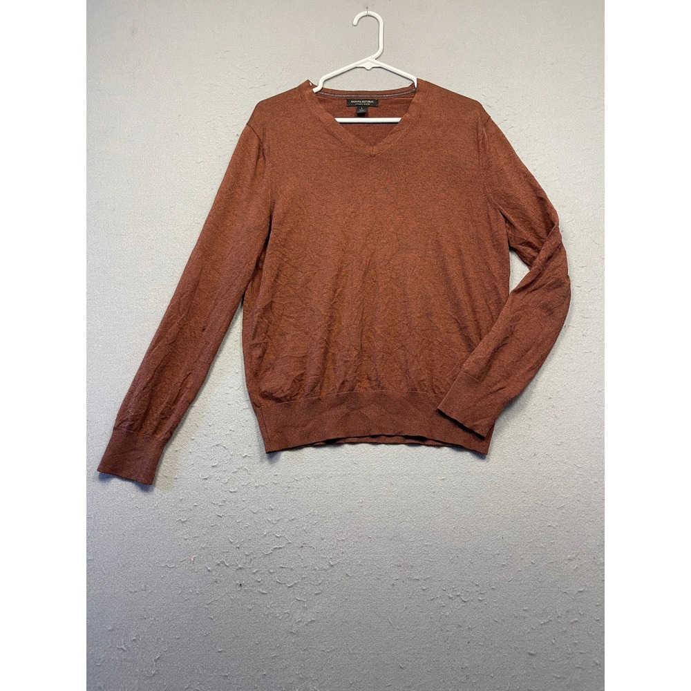Banana Republic V-Neck Sweater Silk Cotton Cashmere Rust Orange Large Mens